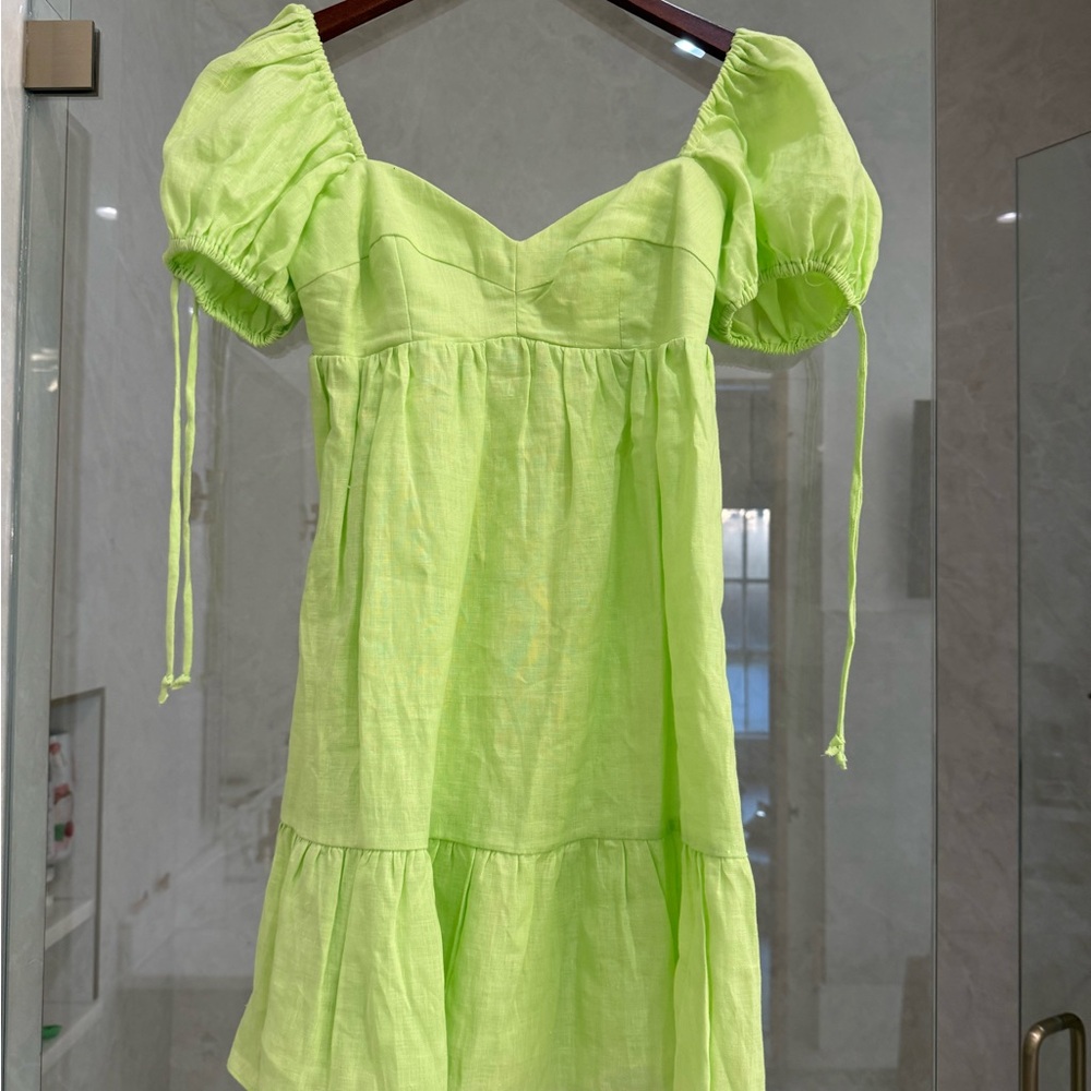 Olivaceous Neon Lime Puff Sleeve Dress